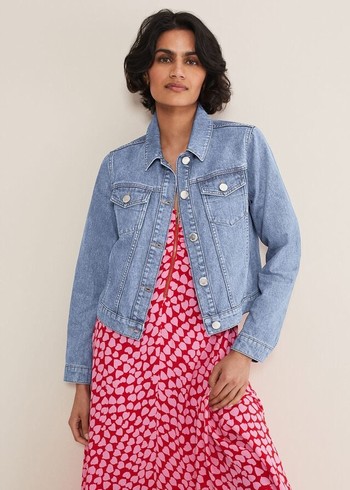 Phase Eight Caitlin Cropped Denim Jackets Wash/Blue USA | 5038647-FB